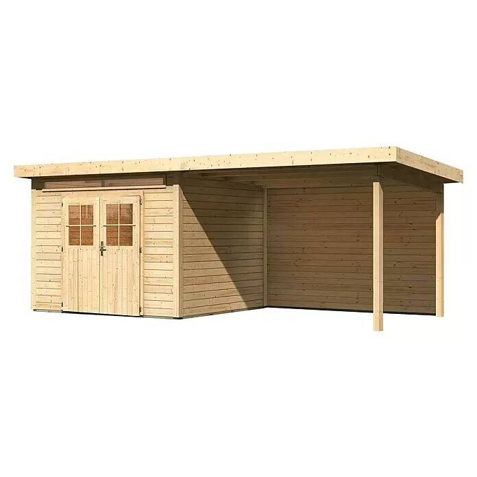Karibu Gartenhaus Kandern 6Außenmaß inkl. Dachüberstand (B x T): 612 x 303 cm, Holz, Natur, Mit Seitendach und Rückwand