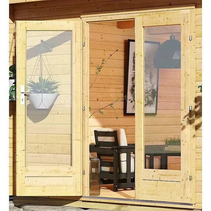Karibu Gartenhaus Radeburg 1Außenmaß inkl. Dachüberstand (B x T): 664 x 331,5 cm, Holz, Natur, Mit Seitendach und Rückwand