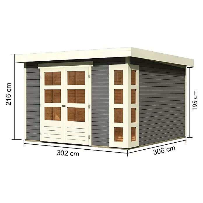 Karibu Gartenhaus Kerko 6Außenmaß inkl. Dachüberstand (B x T): 334 x 331 cm, Holz, Terragrau