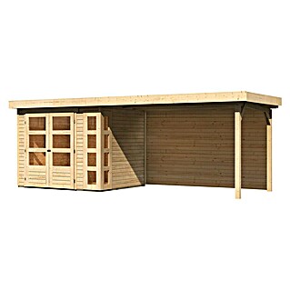 Karibu Gartenhaus Kerko 3 (Außenmaß inkl. Dachüberstand (B x T): 528,5 x 238 cm, Holz, Natur, Mit Seitendach und Rückwand)
