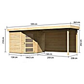 Karibu Gartenhaus Schwandorf 5 (Außenmaß inkl. Dachüberstand (B x T): 529,5 x 262 cm, Holz, Natur) | BAUHAUS
