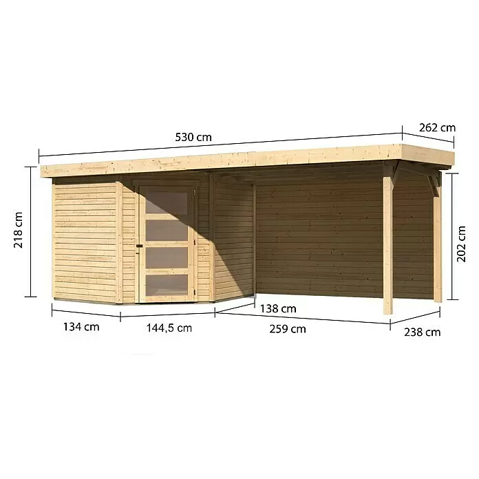 Karibu Gartenhaus Schwandorf 5Außenmaß inkl. Dachüberstand (B x T): 529,5 x 262 cm, Holz, Natur