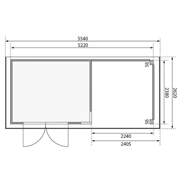 Karibu Gartenhaus Kerko 5Außenmaß inkl. Dachüberstand (B x T): 554 x 262 cm, Holz, Terragrau, Mit Seitendach, Rück- und Seitenwand