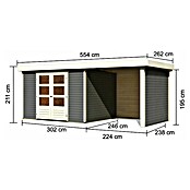 Karibu Gartenhaus Askola 5 (Außenmaß inkl. Dachüberstand (B x T): 554 x 262 cm, Holz, Terragrau, Mit Seitendach, Rück- und Seitenwand) | BAUHAUS