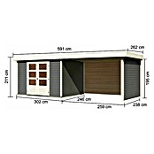 Karibu Gartenhaus Askola 5 (Außenmaß inkl. Dachüberstand (B x T): 591,5 x 262 cm, Holz, Terragrau, Mit Seitendach, Rück- und Seitenwand) | BAUHAUS