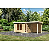 Karibu Gartenhaus Kerko 4 (Außenmaß inkl. Dachüberstand (B x T): 554 x 238 cm, Holz, Natur, Mit Seitendach und Rückwand) | BAUHAUS