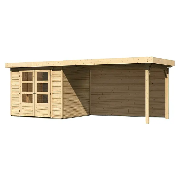Karibu Gartenhaus Askola 3Außenmaß inkl. Dachüberstand (B x T): 528,5 x 238 cm, Holz, Natur, Mit Seitendach und Rückwand