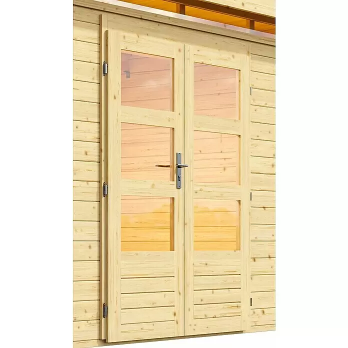 Karibu Gartenhaus Kandern 6Außenmaß inkl. Dachüberstand (B x T): 612 x 303 cm, Holz, Natur, Mit Seitendach und Rückwand