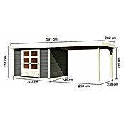 Karibu Gartenhaus Askola 5 (Außenmaß inkl. Dachüberstand (B x T): 591,5 x 262 cm, Holz, Terragrau, Mit Seitendach) | BAUHAUS