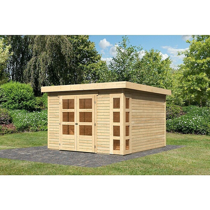 Karibu Gartenhaus Kerko 6 (Außenmaß inkl. Dachüberstand (B x T): 334 x 331 cm, Holz, Natur) | BAUHAUS