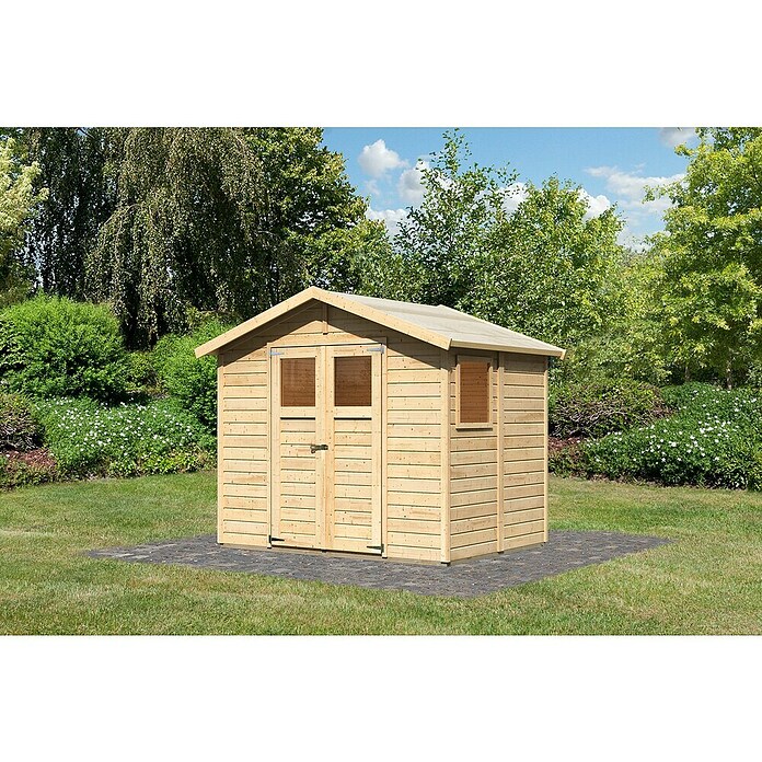 Karibu Gartenhaus Dalin (Außenmaß inkl. Dachüberstand (B x T): 263 x 210 cm, Holz, Natur) | BAUHAUS