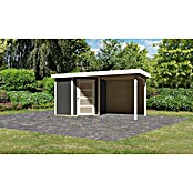 Karibu Gartenhaus Schwandorf 3 (Außenmaß inkl. Dachüberstand (B x T): 467 x 238 cm, Holz, Terragrau) | BAUHAUS