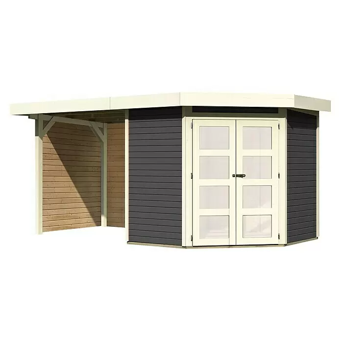 Karibu Gartenhaus Goldendorf 3Außenmaß inkl. Dachüberstand (B x T): 467 x 238 cm, Holz, Terragrau, Mit Seitendach, Rück- und Seitenwand