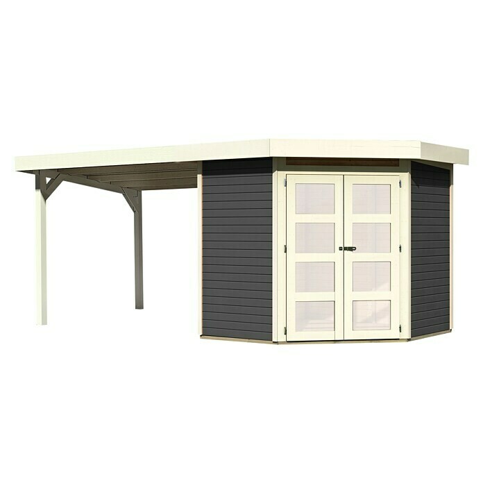 Karibu Gartenhaus Goldendorf 3 (Außenmaß inkl. Dachüberstand (B x T): 504,5 x 238 cm, Holz, Terragrau, Mit Seitendach)