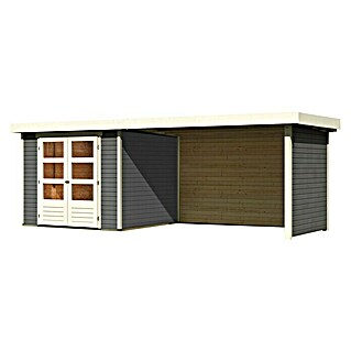 Karibu Gartenhaus Askola 3,5 (Außenmaß inkl. Dachüberstand (B x T): 528,5 x 262 cm, Holz, Terragrau, Mit Seitendach, Rück- und Seitenwand)