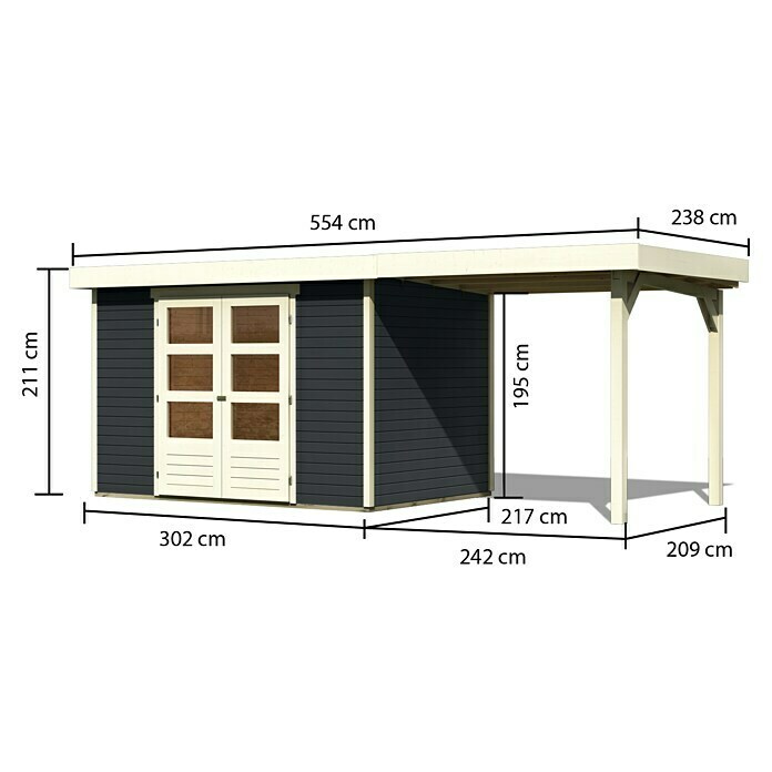 Karibu Gartenhaus Malta (Außenmaß inkl. Dachüberstand (B x T): 614 x 333 cm, Holz, Natur, Mit Seitendach) | BAUHAUS