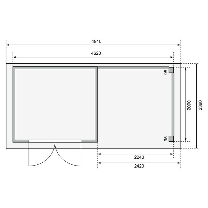 Karibu Gartenhaus Kerko 3 (Außenmaß inkl. Dachüberstand (B x T): 491 x 238 cm, Holz, Terragrau, Mit Seitendach) | BAUHAUS
