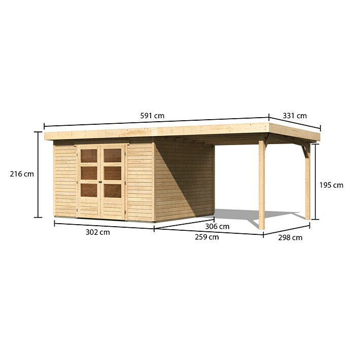 Holz, inkl. Gartenhaus Askola (B x x | Dachüberstand cm, BAUHAUS Natur, Karibu Seitendach) 6 331 (Außenmaß 595,5 T): Mit