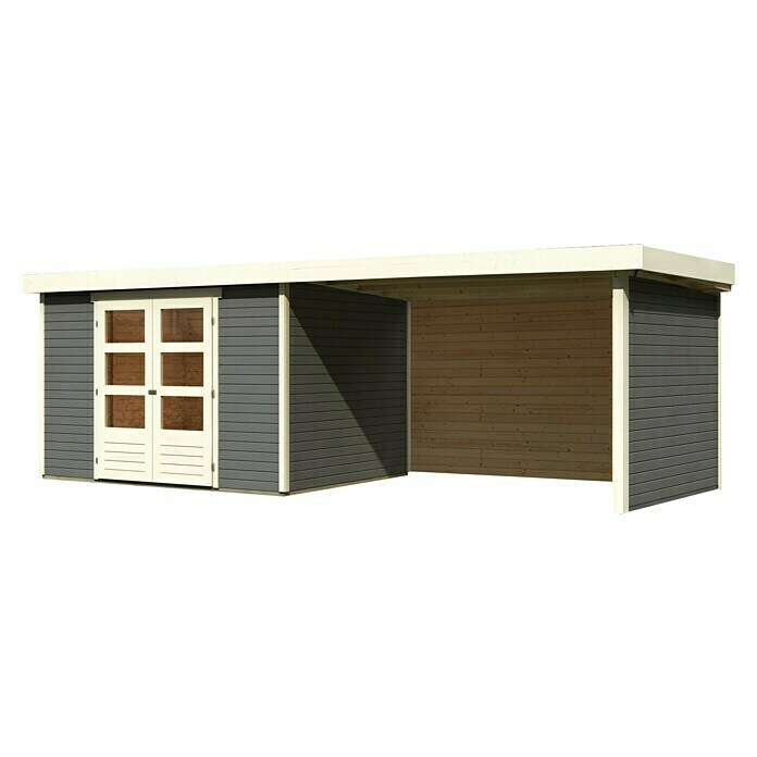 Karibu Gartenhaus Askola 5 (Außenmaß inkl. Dachüberstand (B x T): 591,5 x 262 cm, Holz, Terragrau, Mit Seitendach, Rück- und Seitenwand) | BAUHAUS