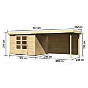 Karibu Gartenhaus Askola 5 (Außenmaß inkl. Dachüberstand (B x T): 591,5 x 262 cm, Holz, Natur, Mit Seitendach und Rückwand) | BAUHAUS