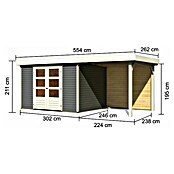 Karibu Gartenhaus Askola 5 (Außenmaß inkl. Dachüberstand (B x T): 554 x 262 cm, Holz, Terragrau, Mit Seitendach und Rückwand) | BAUHAUS