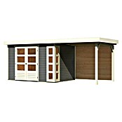 Karibu Gartenhaus Kerko 4 (Außenmaß inkl. Dachüberstand (B x T): 554 x 238 cm, Holz, Terragrau, Mit Seitendach und Rückwand) | BAUHAUS