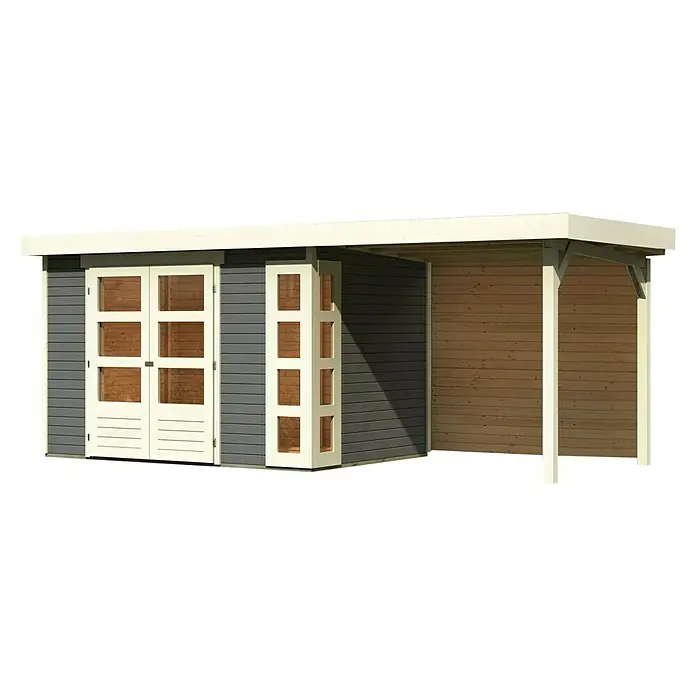Karibu Gartenhaus Kerko 4Außenmaß inkl. Dachüberstand (B x T): 554 x 238 cm, Holz, Terragrau, Mit Seitendach und Rückwand