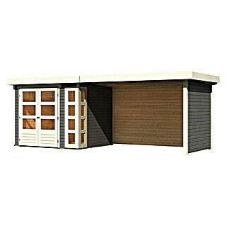 Karibu Gartenhaus Kerko 3 (Außenmaß inkl. Dachüberstand (B x T): 528,5 x 238 cm, Holz, Terragrau, Mit Seitendach, Rück- und Seitenwand)