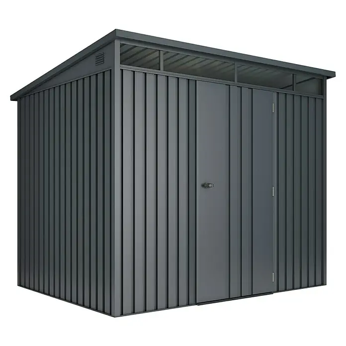 Hoggar Caseta de jardín Allister 4.5 - Medidas ext. (An x Pr): 237 x 186 cm, Antracita, Metal, Área: 4,5 m² - Caseta de jardín de metal antracita. Ideal para guardar herramientas de jardinería y otros artículos de exterior. Diseño duradero y resistente a la intemperie.