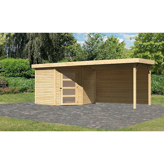 Karibu Gartenhaus Schwandorf 5 (Außenmaß inkl. Dachüberstand (B x T): 529,5 x 262 cm, Holz, Natur) | BAUHAUS