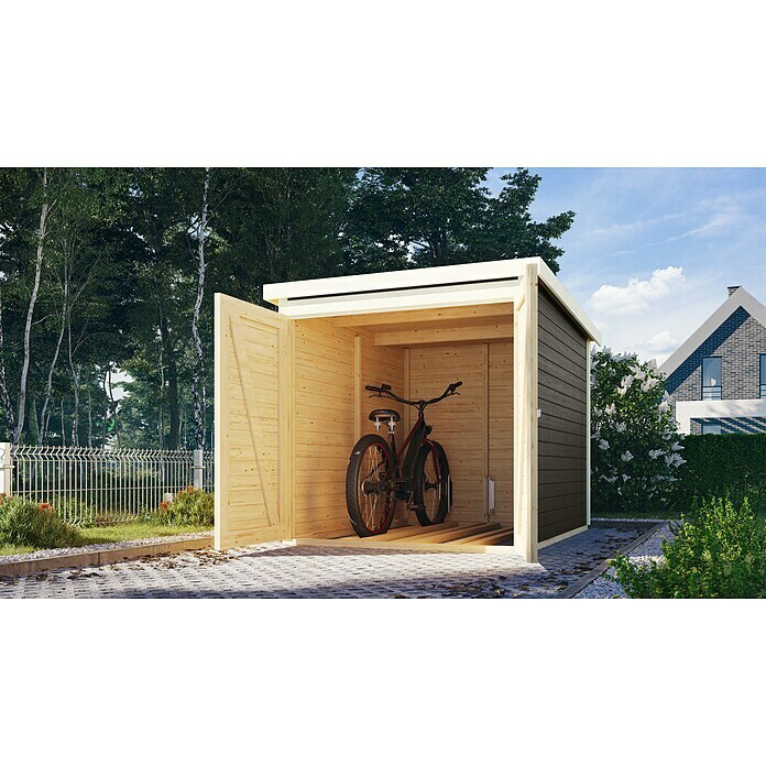 Karibu Fahrradgarage (Holz, Terragrau, Außenmaß inkl. Dachüberstand (B x T): 179 x 227 cm) | BAUHAUS