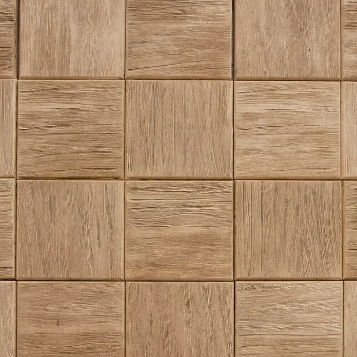 Revestimiento de piedra Teka - Cantidad total: 4 pzs. - Azulejos cuadrados con textura de madera para un aspecto cálido y natural. Perfecto para diseños de paredes y suelos rústicos.