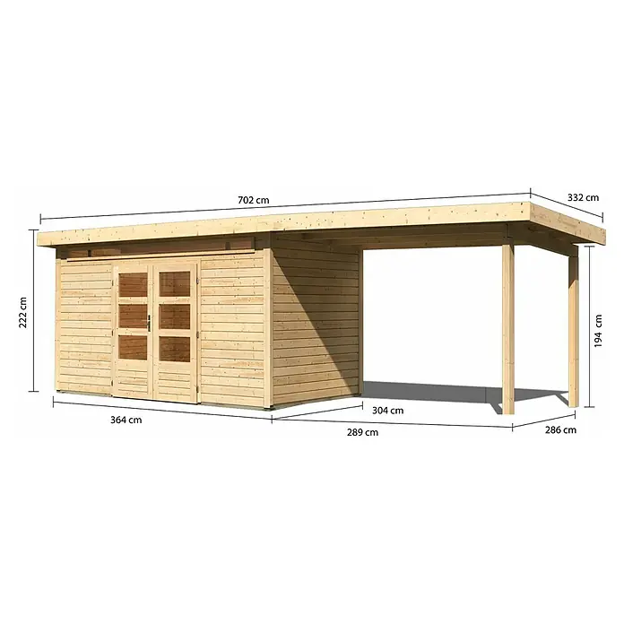 Karibu Gartenhaus Kandern 9Außenmaß inkl. Dachüberstand (B x T): 704 x 332 cm, Holz, Natur