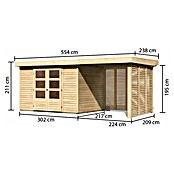 Karibu Gartenhaus Askola 4 (Außenmaß inkl. Dachüberstand (B x T): 554 x 238 cm, Holz, Natur, Mit Seitendach, Rück- und Seitenwand) | BAUHAUS