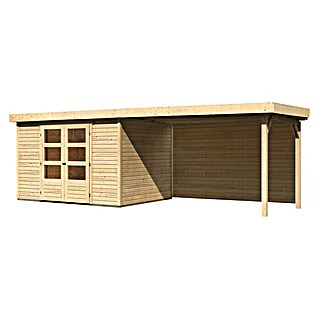 Karibu Gartenhaus Askola 5 (Außenmaß inkl. Dachüberstand (B x T): 591,5 x 262 cm, Holz, Natur, Mit Seitendach und Rückwand)