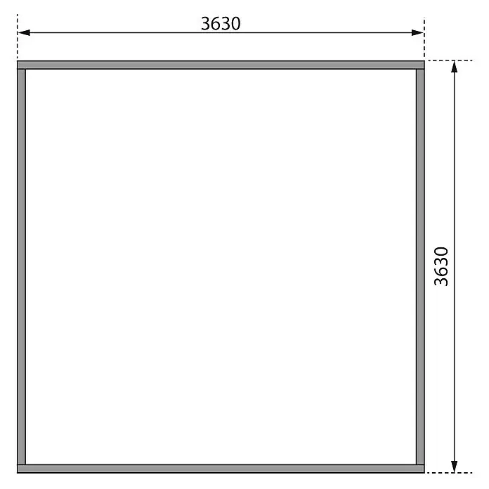 Karibu Gartenhaus Radeburg 3 - Außenmaß inkl. Dachüberstand (B x T): 406 x 393 cm, Holz, Natur - Grundriss einer quadratischen Struktur mit Innenmaßen 3630x3630.