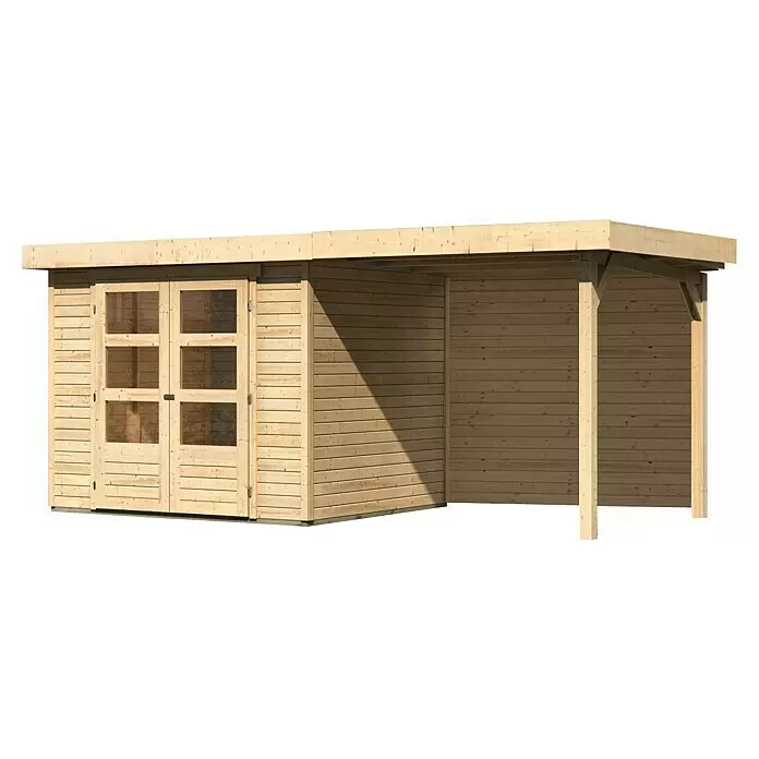 Karibu Gartenhaus Askola 3Außenmaß inkl. Dachüberstand (B x T): 491 x 238 cm, Holz, Natur, Mit Seitendach und Rückwand