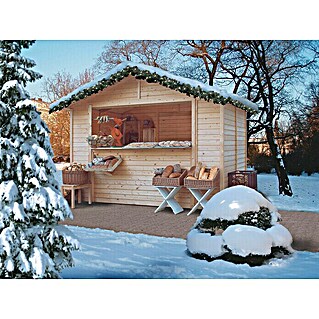 Karibu Marktstand (Außenmaß inkl. Dachüberstand (B x T): 329 x 253 cm, Holz, Natur)