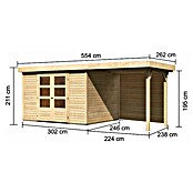 Karibu Gartenhaus Askola 5 (Außenmaß inkl. Dachüberstand (B x T): 554 x 262 cm, Holz, Natur, Mit Seitendach und Rückwand) | BAUHAUS