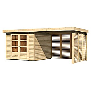 Karibu Gartenhaus Askola 3,5 (Außenmaß inkl. Dachüberstand (B x T): 528,5 x 262 cm, Holz, Natur, Mit Seitendach, Rück- und Seitenwand)