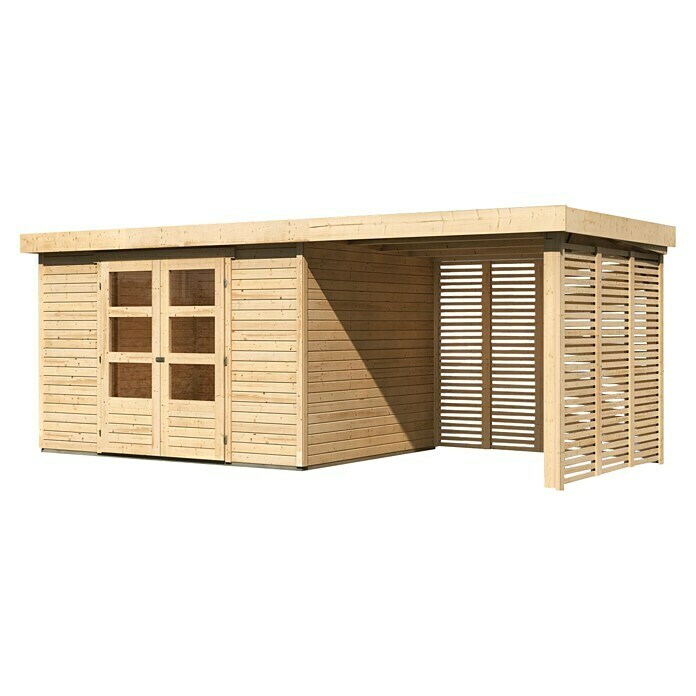 Karibu Gartenhaus Askola 5 (Außenmaß inkl. Dachüberstand (B x T): 554 x 262 cm, Holz, Natur, Mit Seitendach, Rück- und Seitenlamellenwand) | BAUHAUS