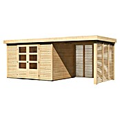 Karibu Gartenhaus Askola 5 (Außenmaß inkl. Dachüberstand (B x T): 554 x 262 cm, Holz, Natur, Mit Seitendach, Rück- und Seitenlamellenwand) | BAUHAUS