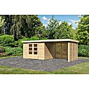 Karibu Gartenhaus Askola 5 (Außenmaß inkl. Dachüberstand (B x T): 591,5 x 262 cm, Holz, Natur, Mit Seitendach, Rück- und Seitenlamellenwand) | BAUHAUS