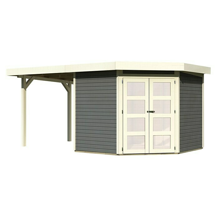 Karibu Gartenhaus Goldendorf 5 (Außenmaß inkl. Dachüberstand (B x T): 492,5 x 262 cm, Holz, Terragrau, Mit Seitendach)