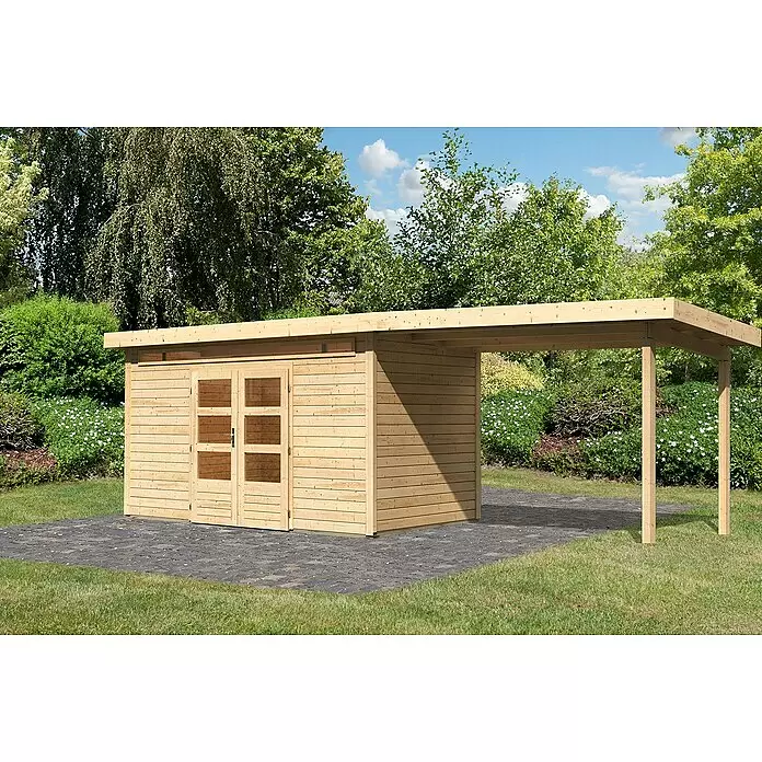 Karibu Gartenhaus Kandern 9Außenmaß inkl. Dachüberstand (B x T): 704 x 332 cm, Holz, Natur