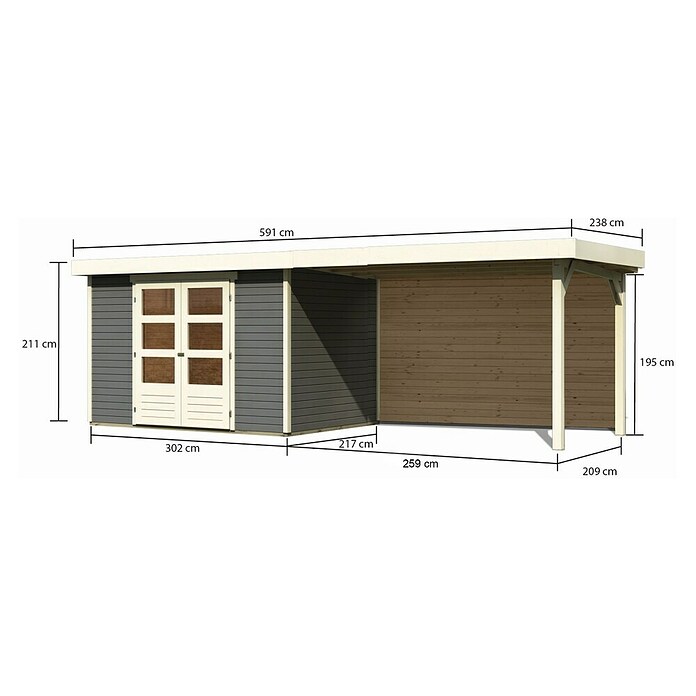 Karibu Gartenhaus Askola 4 (Außenmaß inkl. Dachüberstand (B x T): 591,5 x 238 cm, Holz, Terragrau, Mit Seitendach und Rückwand) | BAUHAUS