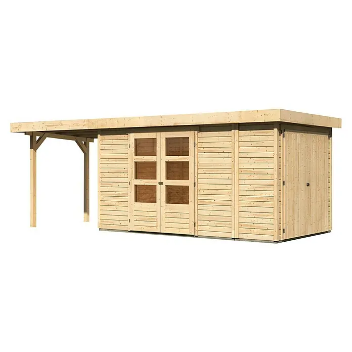 Karibu Gartenhaus Retola 5 - Außenmaß inkl. Dachüberstand (B x T): 629 x 238 cm, Holz, Natur - Holzgartenhaus mit überdachter Veranda, ideal für zusätzlichen Stauraum im Freien und Schutz vor Witterungseinflüssen.