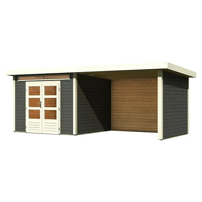 Karibu Gartenhaus Kandern 6Außenmaß inkl. Dachüberstand (B x T): 612 x 303 cm, Holz, Terragrau, Mit Seitendach, Rück- und Seitenwand