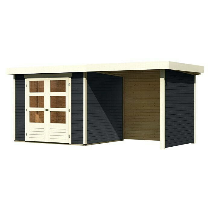 Karibu Gartenhaus Askola 2 (Außenmaß inkl. Dachüberstand (B x T): 467 x 238  cm, Holz, Anthrazit, Mit Seitendach, Rück- & Seitenwand) | BAUHAUS
