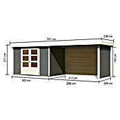 Karibu Gartenhaus Askola 4 (Außenmaß inkl. Dachüberstand (B x T): 591,5 x 238 cm, Holz, Terragrau, Mit Seitendach, Rück- und Seitenwand) | BAUHAUS